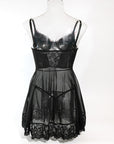 Lace stitching bow ribbon dress nightdress two-piece set