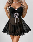 Lace stitching bow ribbon dress nightdress two-piece set