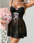 Lace stitching bow ribbon dress nightdress two-piece set