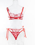 Lace Mesh Embroidered Bra Love Bow Tie Red Underwear Set