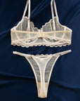 New hollow perspective gathered sexy wave lace underwear set