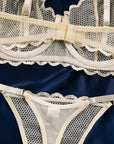 New hollow perspective gathered sexy wave lace underwear set