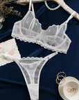 New hollow perspective gathered sexy wave lace underwear set