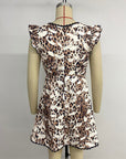 Personalized lace flying sleeves V-neck leopard print dress