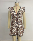 Personalized lace flying sleeves V-neck leopard print dress