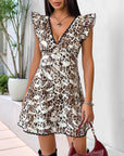 Personalized lace flying sleeves V-neck leopard print dress