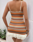 New style seaside holiday short skirt ethnic color stripe knitted suspender dress