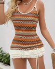New style seaside holiday short skirt ethnic color stripe knitted suspender dress