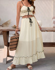 New casual seaside holiday suit bow lace sling two-piece set