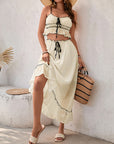 New casual seaside holiday suit bow lace sling two-piece set