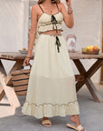 New casual seaside holiday suit bow lace sling two-piece set