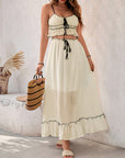 New casual seaside holiday suit bow lace sling two-piece set