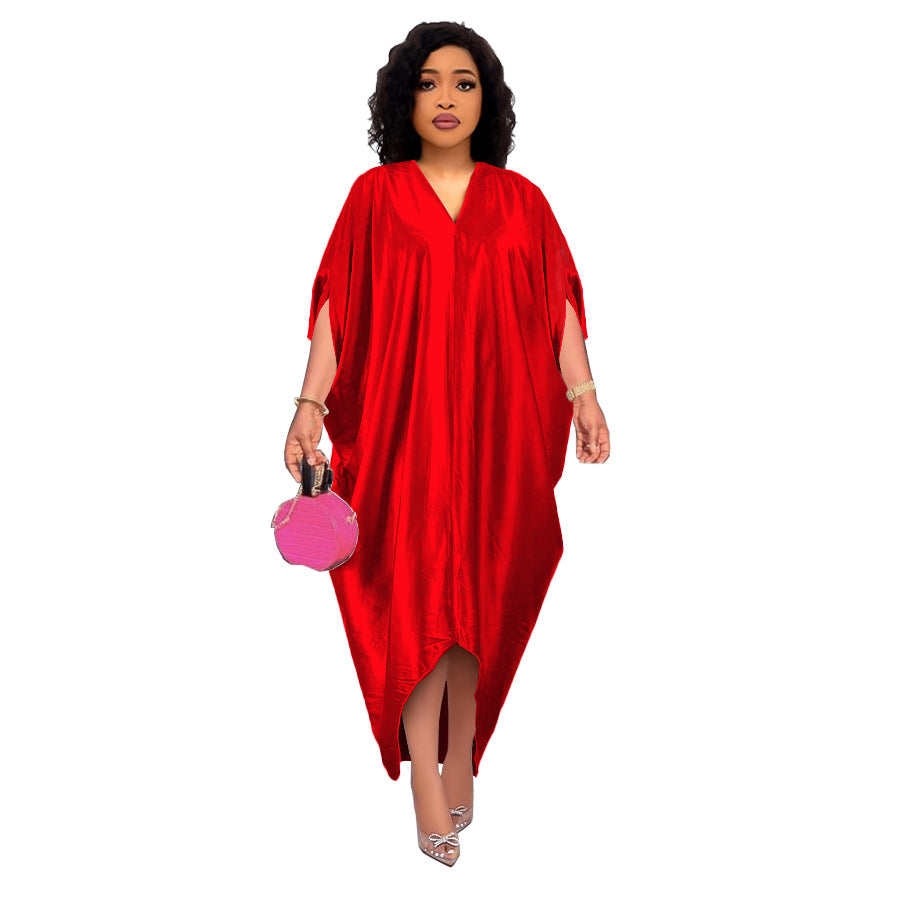 Plus Size Solid Color V-Neck Dress for Muslim Women