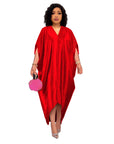 Plus Size Solid Color V-Neck Dress for Muslim Women