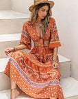 Printed Plunge Half Sleeve Top and Skirt Set