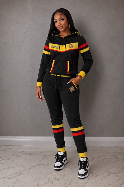 DDIIRO™ Pearl of Africa Women’s Premium Tracksuit – Black/Yellow/Red Hoodie & Jogger Set