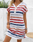 Striped V-Neck Short Sleeve Dress