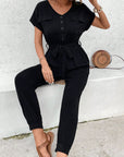 V-Neck Short Sleeve Jumpsuit