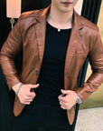 Men's Slim Fit PU Leather Jacket & Coat - Classic Business Casual Spring/Autumn Style