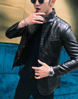 Men's Slim Fit PU Leather Jacket & Coat - Classic Business Casual Spring/Autumn Style