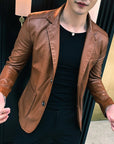 Men's Slim Fit PU Leather Jacket & Coat - Classic Business Casual Spring/Autumn Style