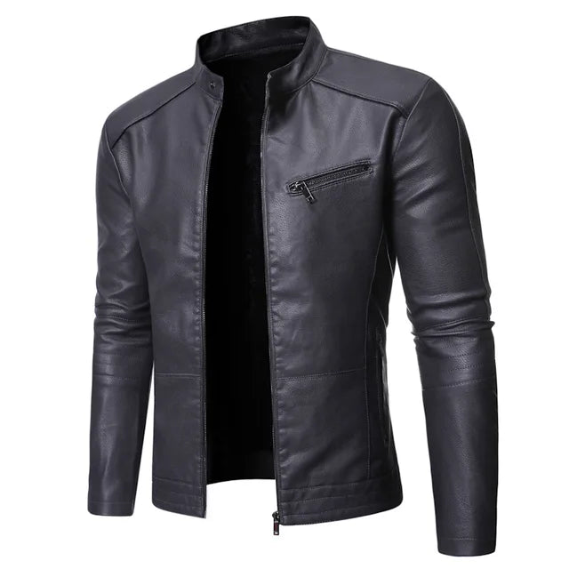 Men's Slim Fit PU Leather Biker Jacket