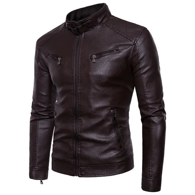 Men's Slim Fit PU Leather Biker Jacket