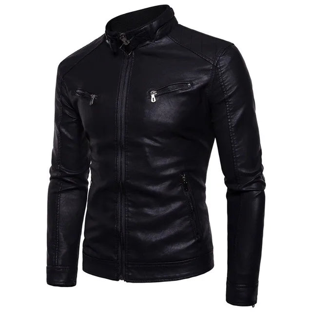 Men's Slim Fit PU Leather Biker Jacket