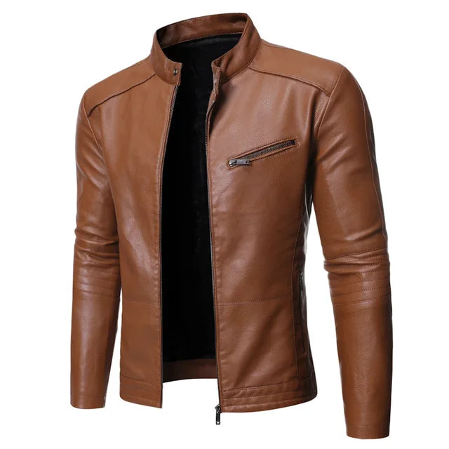 Men's Slim Fit PU Leather Biker Jacket