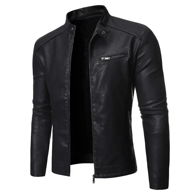 Men's Slim Fit PU Leather Biker Jacket