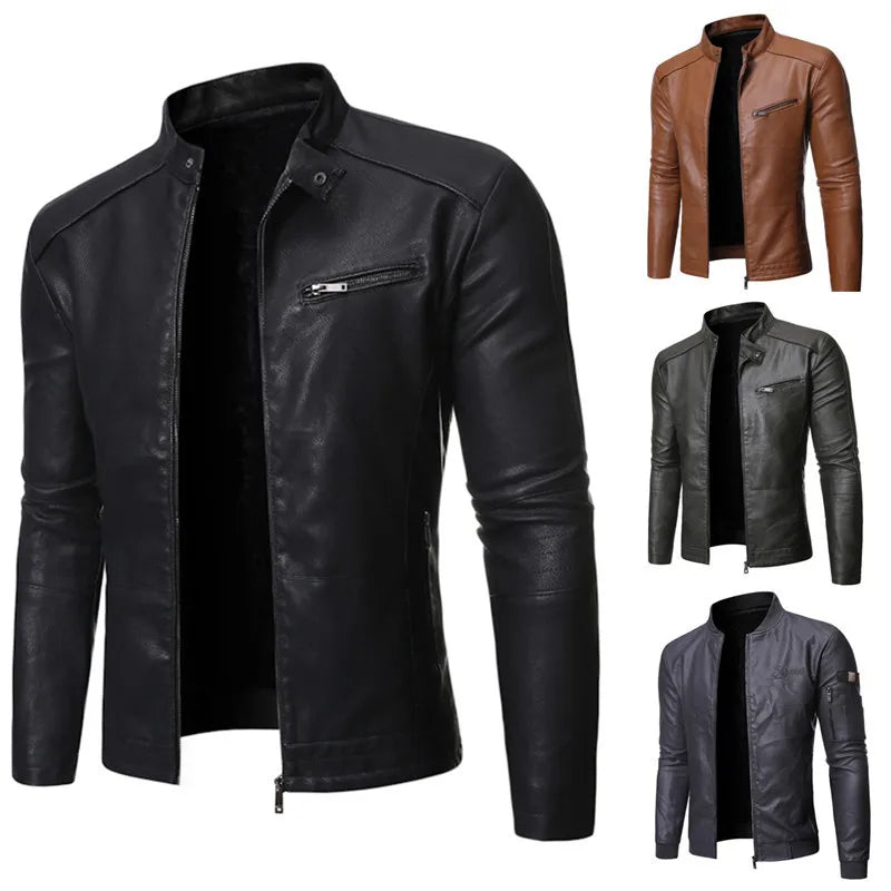 Men's Slim Fit PU Leather Biker Jacket