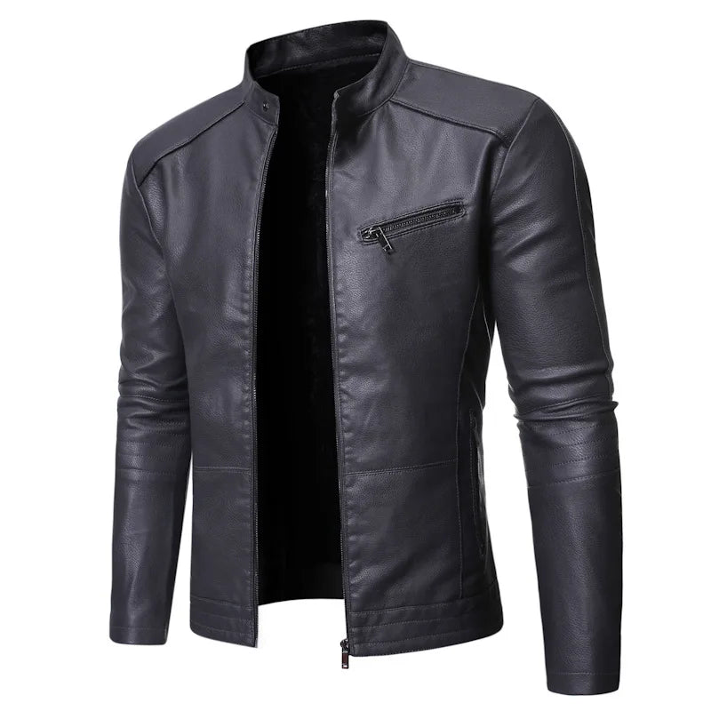 Men's Slim Fit PU Leather Biker Jacket