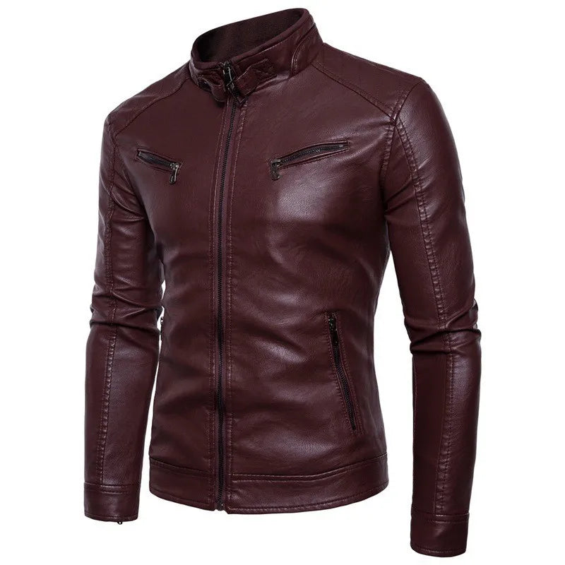 Men's Slim Fit PU Leather Biker Jacket