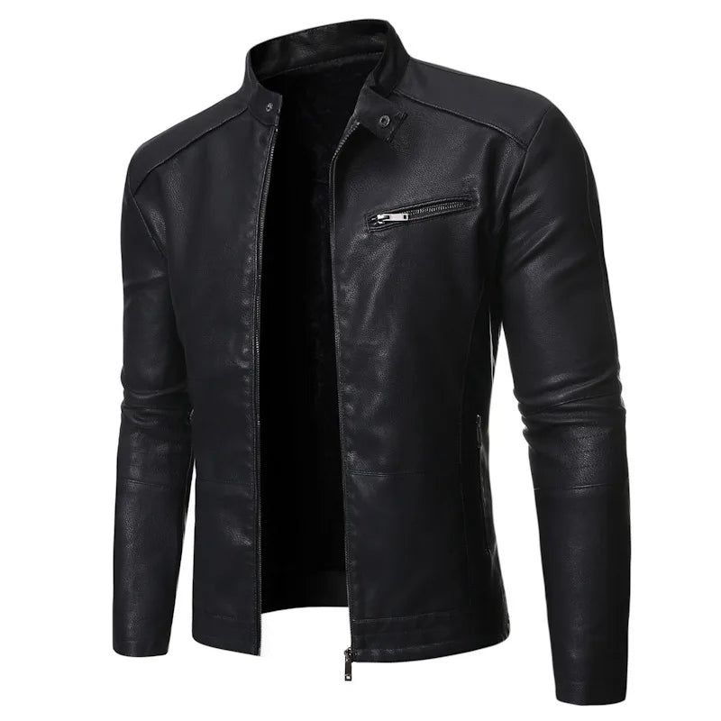 Men's Slim Fit PU Leather Biker Jacket