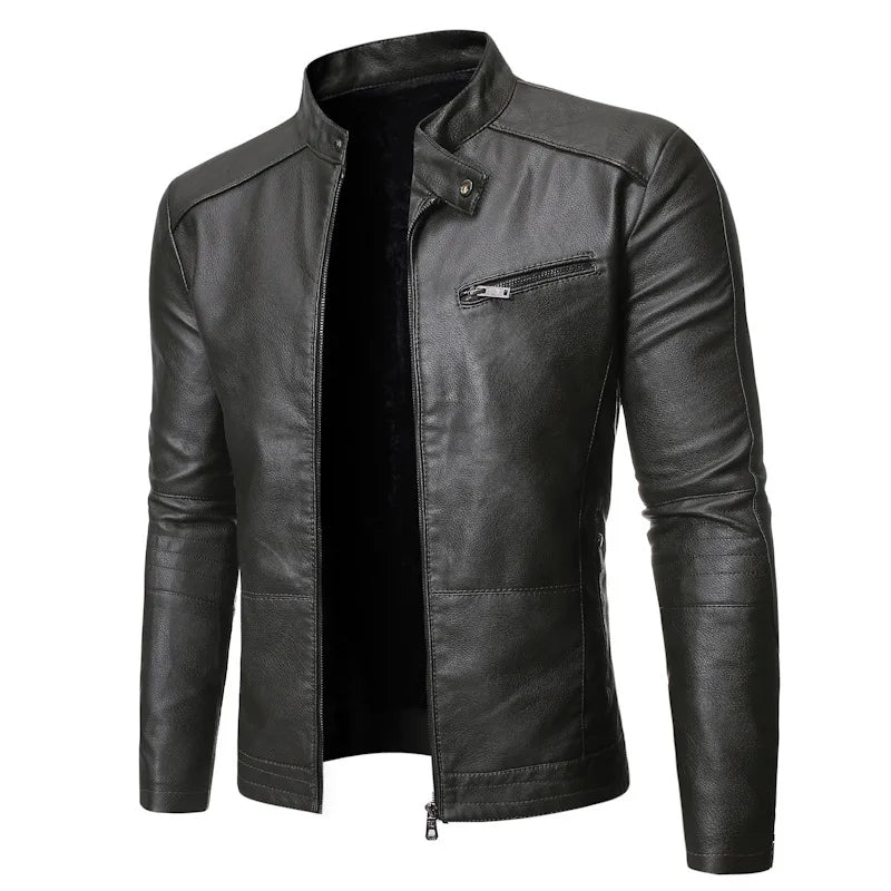 Men's Slim Fit PU Leather Biker Jacket