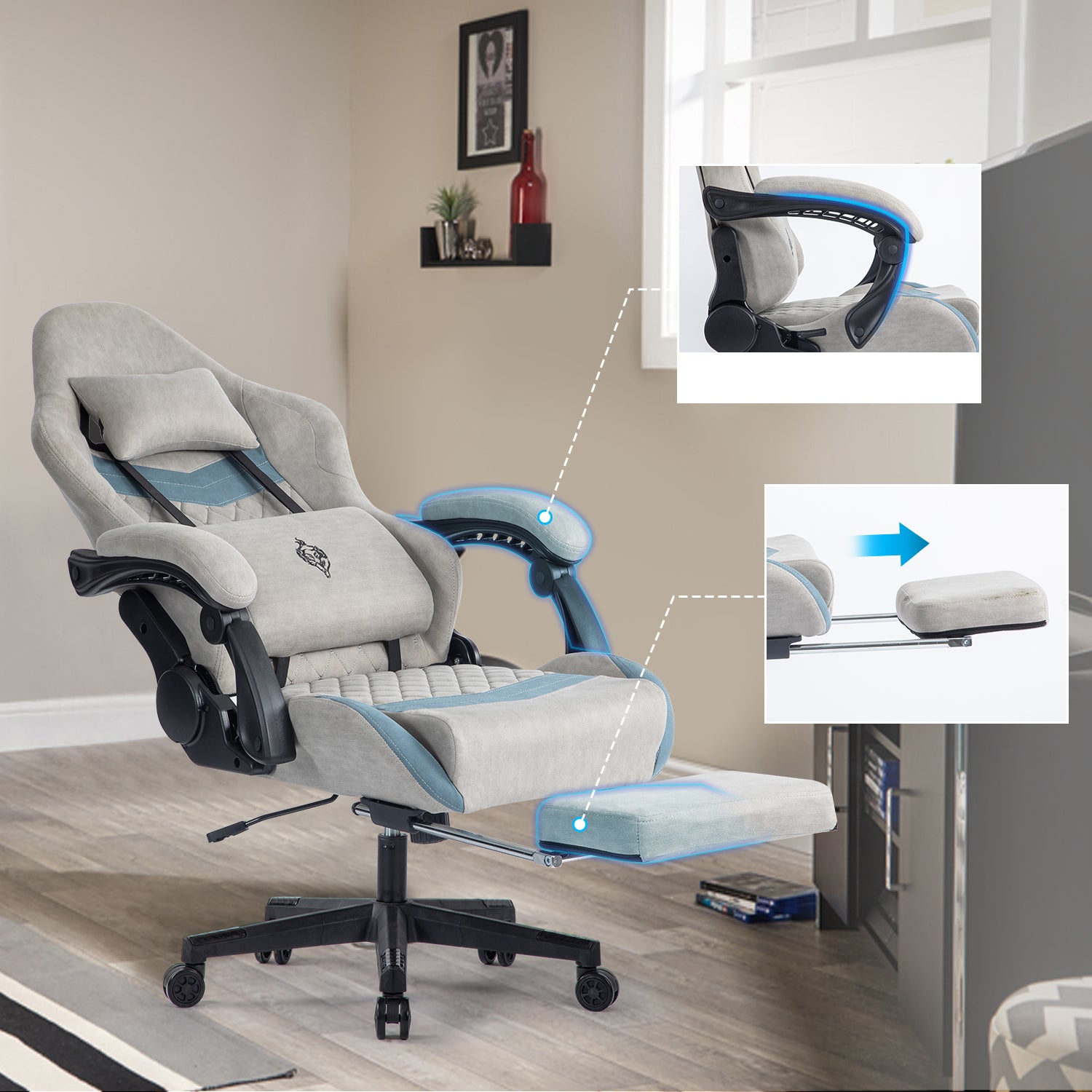 Ergonomic Gaming Chair with Footrest and Lumbar Support