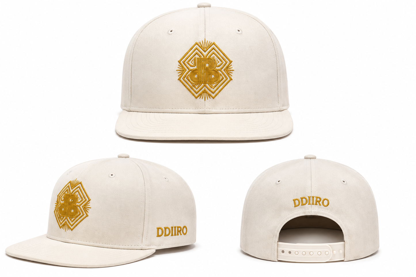 DDIIRO™ Heritage Gold Logo Snapback Cap – Black & White
