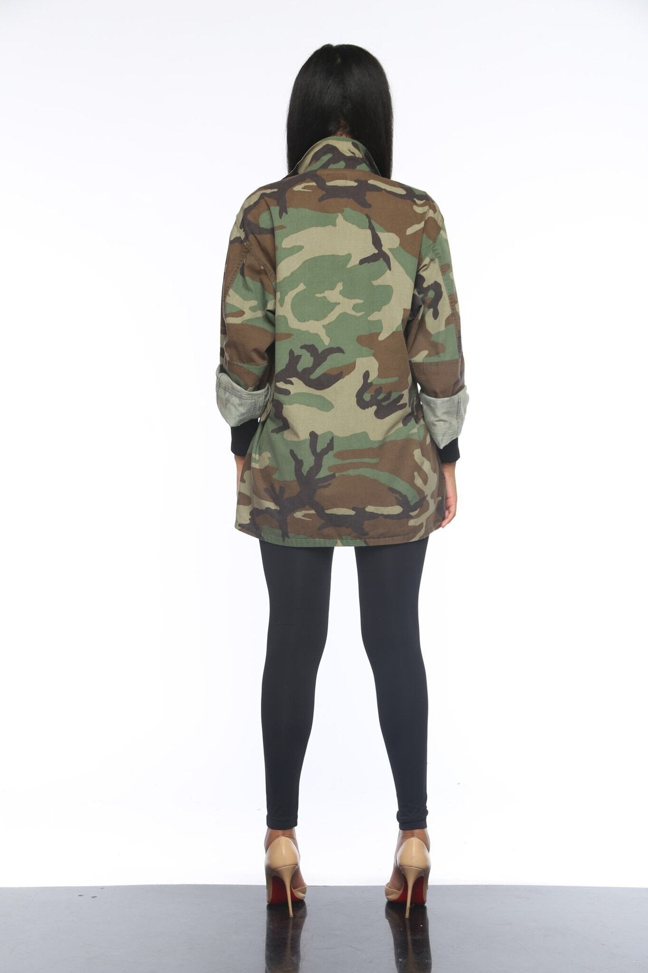 Women&#39;s Green Camouflage long Sleeve Coat