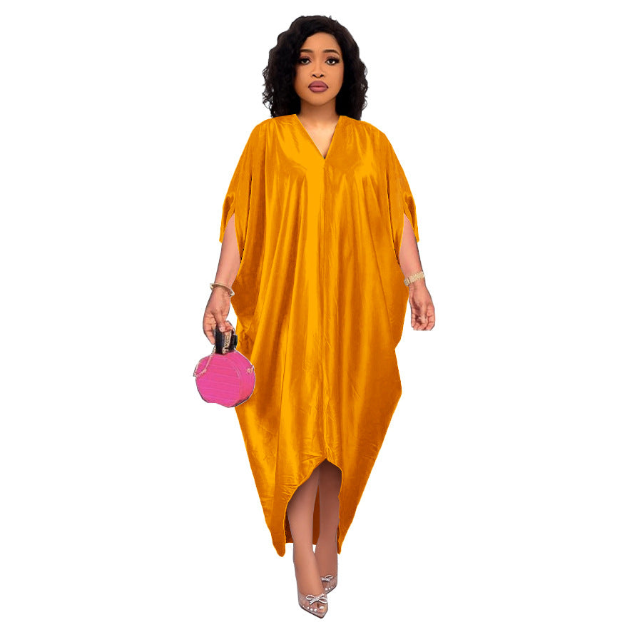 Plus Size Solid Color V-Neck Dress for Muslim Women