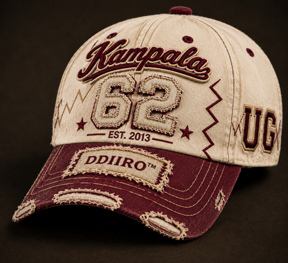 DDIIRO™ Kampala 62 Vintage Distressed Heritage Cap – Cream & Burgundy