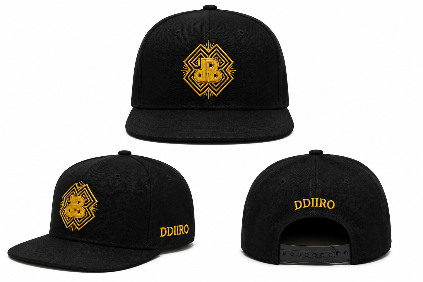 DDIIRO™ Heritage Gold Logo Snapback Cap – Black & White