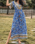 Slit V-Neck Half Sleeve Maxi Dress