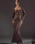 Slim Fit Long Sleeve Fishtail Party Dress with Hot Diamonds