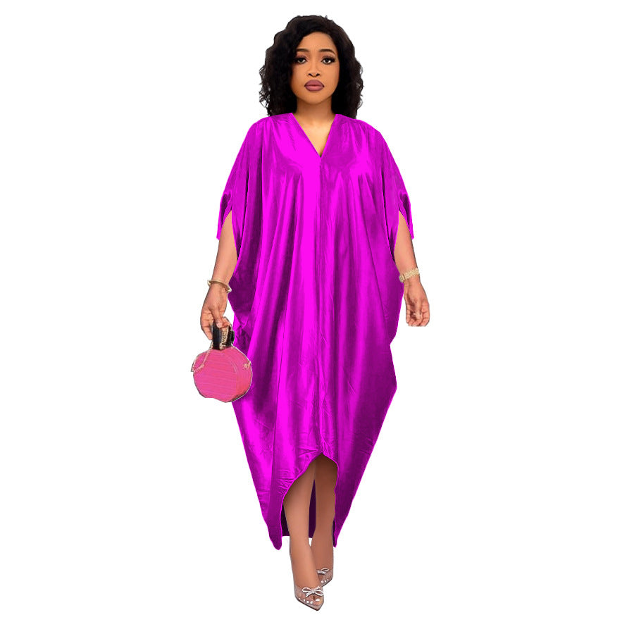 Plus Size Solid Color V-Neck Dress for Muslim Women