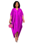 Plus Size Solid Color V-Neck Dress for Muslim Women