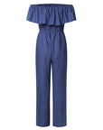 Women's Plus Size Denim Romper: Off-Shoulder, Ruffled, Wide Leg Summer Jumpsuit