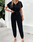 V-Neck Short Sleeve Jumpsuit