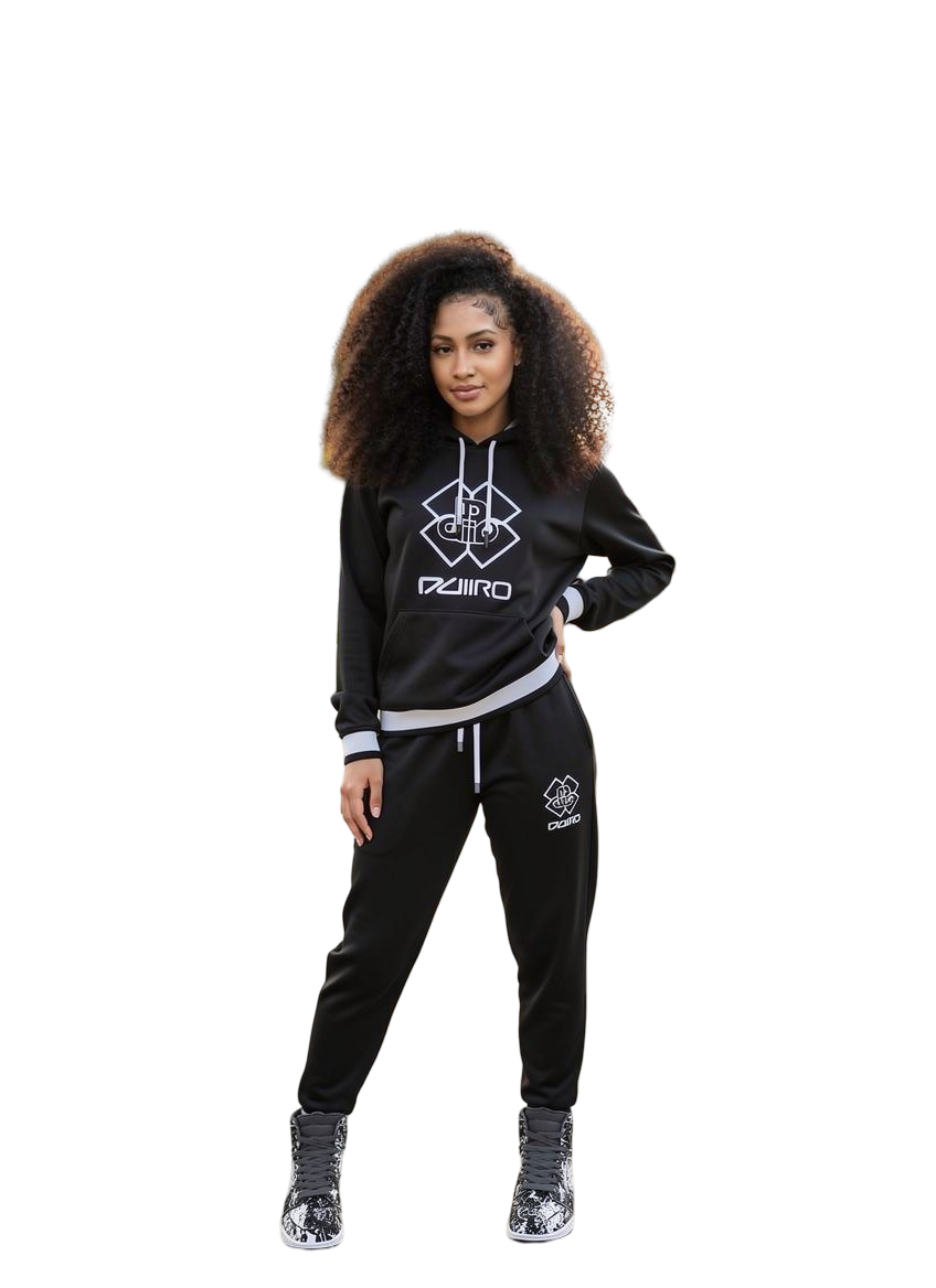 DDIIRO Women's Signature Luxury Tracksuit Set – Premium Black Hoodie & Joggers