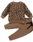 Cute Cartoon & Leopard Print Kids Clothes Set