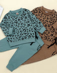 Cute Cartoon & Leopard Print Kids Clothes Set